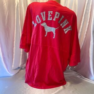 Victorias Secret PINK Tshirt Dog Logo Red Boyfriend Oversized XXL